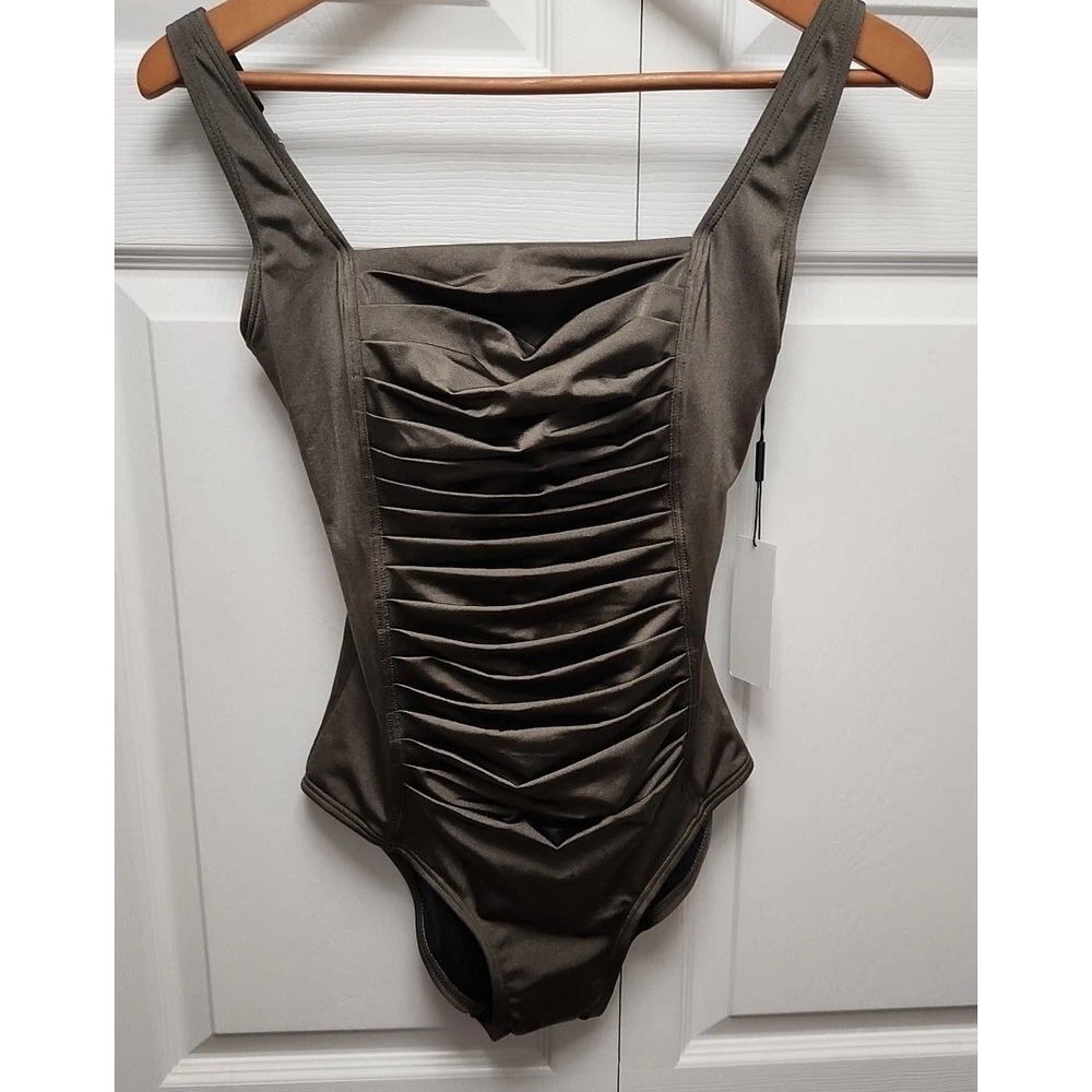 Solid Ruched One-Piece Swimsuit - Olive NWT